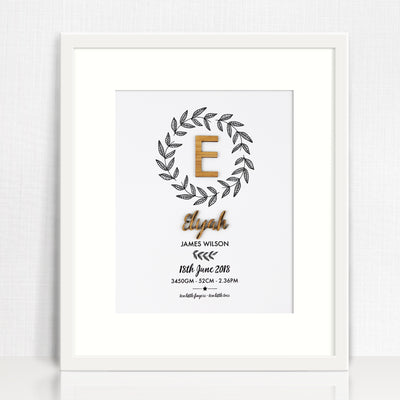 Botanical Wreath Bamboo (2 colour options) Birth Print