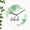 Watercolour Ferns Boys Name Clock (acrylic or wood)