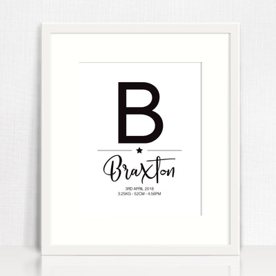 Boys' Initial Birth Print (various colours)