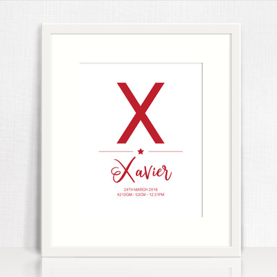 Boys' Initial Birth Print (various colours)