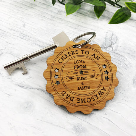 Cheers Personalised Bottle Opener & Bamboo Keyring