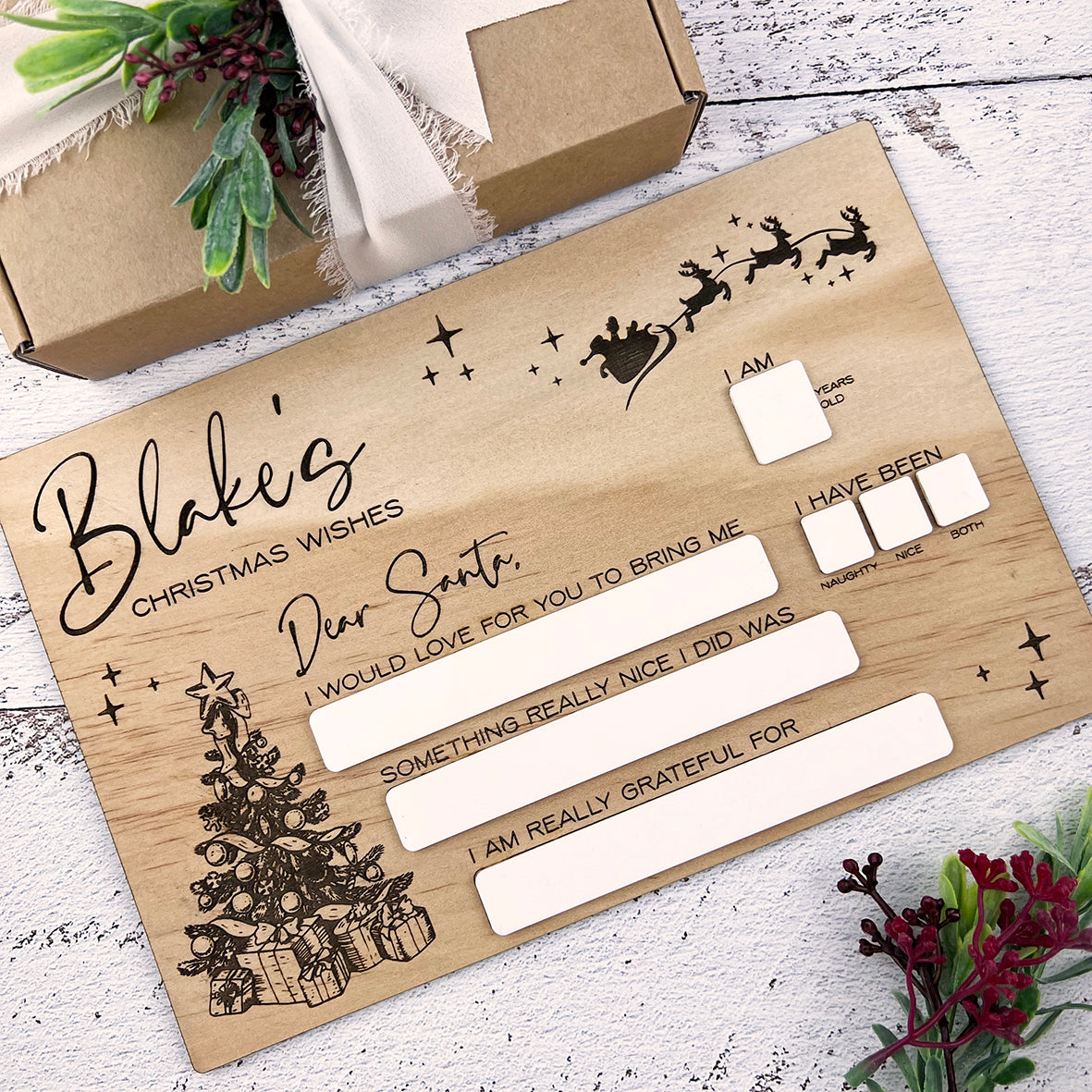 Personalised Reusable Christmas Wishes Wooden Board