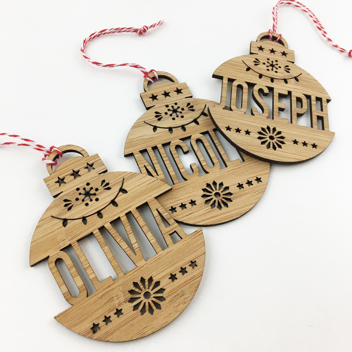 Christmas Bamboo Detailed Name Ornaments