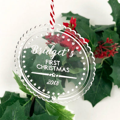 Baby's First Christmas Ornament Clear Acrylic - Stars