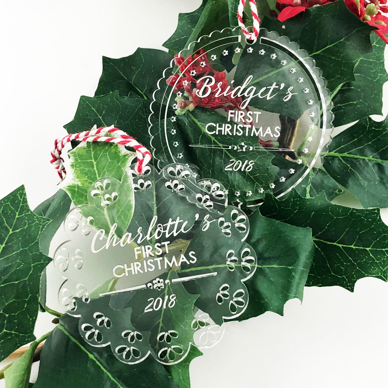 Baby's First Christmas Ornament Clear Acrylic - Lace