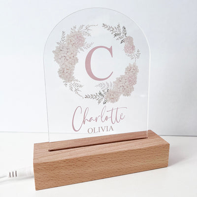 Creamy Floral Wreath Personalised Night Light