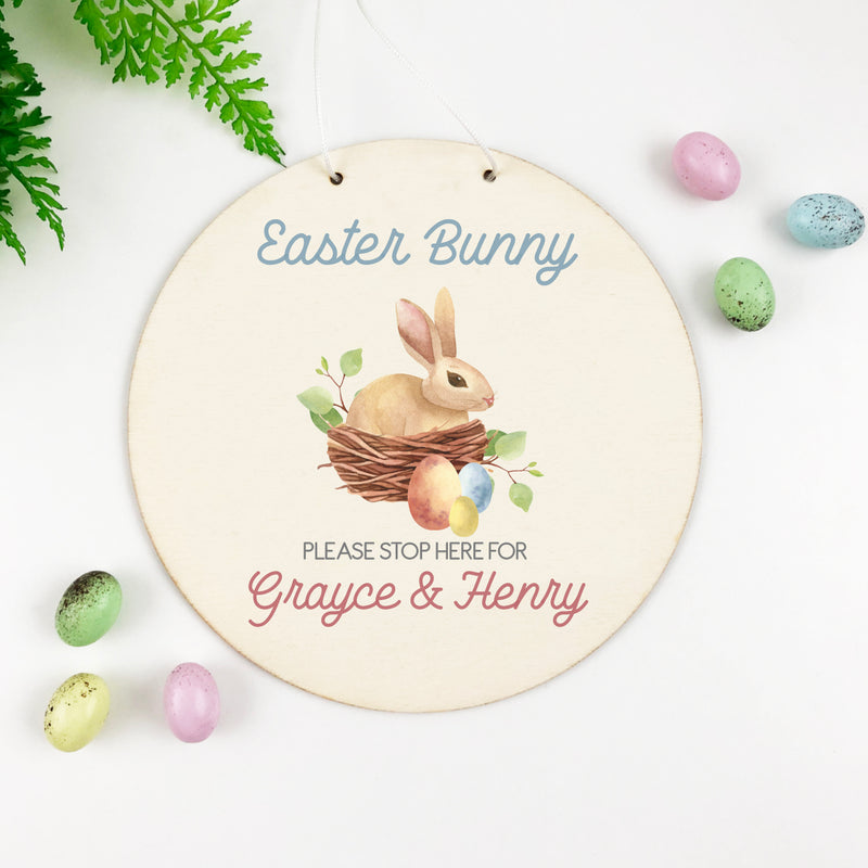 Easter Bunny Please Stop Here Printed Wall Plaque