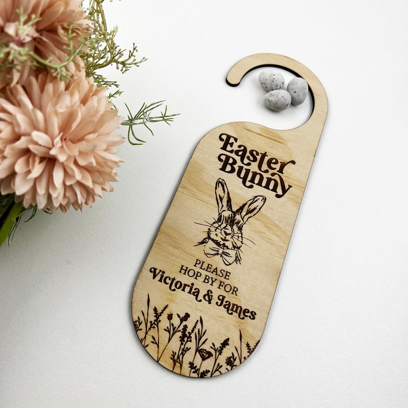 Easter Bunny Please Stop Here Personalised Door Hanger