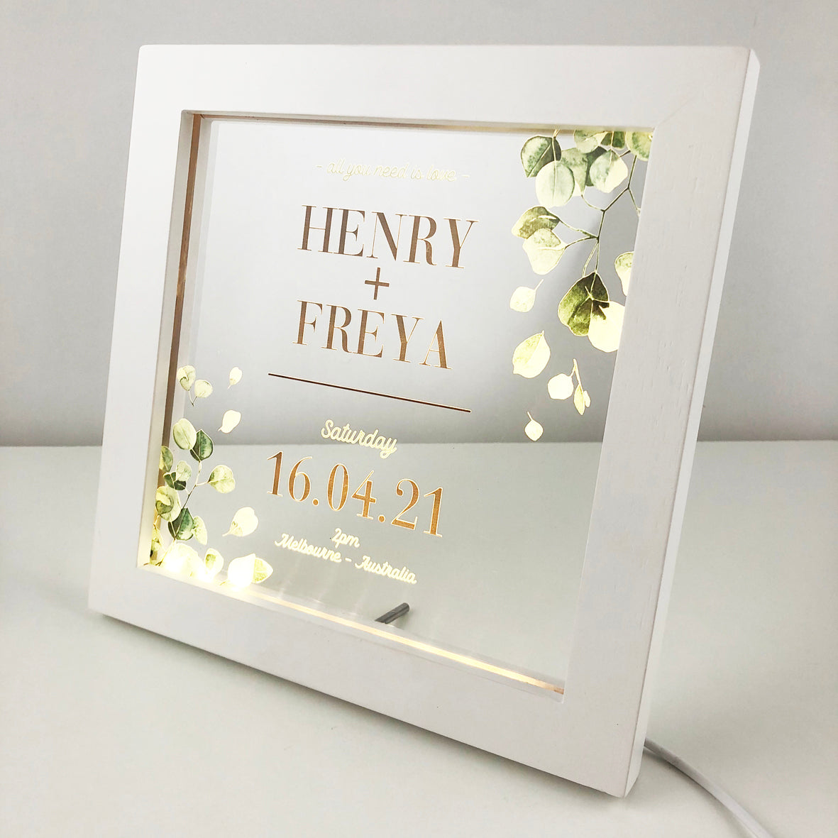 Eucalyptus Couple Personalised Light Frame