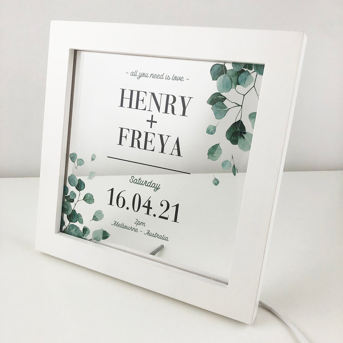 Eucalyptus Couple Personalised Light Frame