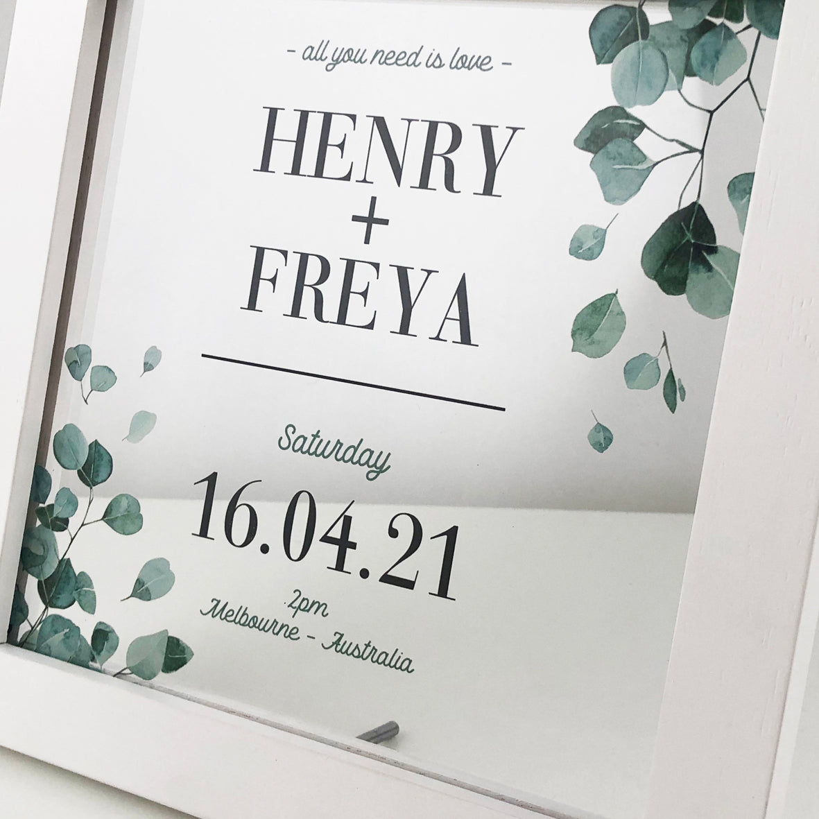 Eucalyptus Couple Personalised Light Frame