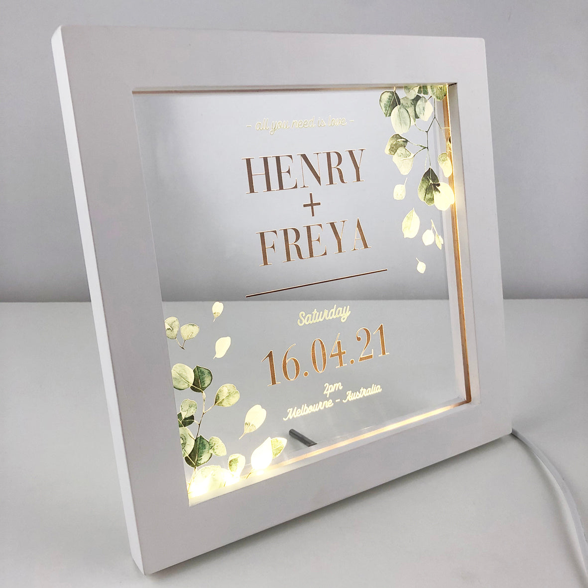 Eucalyptus Couple Personalised Light Frame