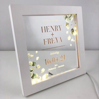 Eucalyptus Couple Personalised Light Frame