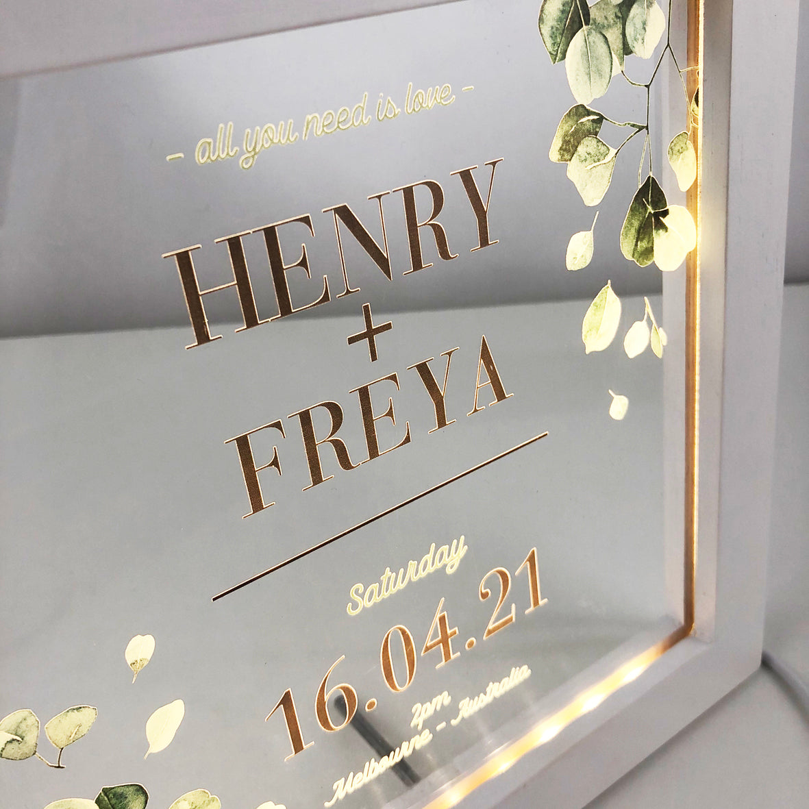 Eucalyptus Couple Personalised Light Frame