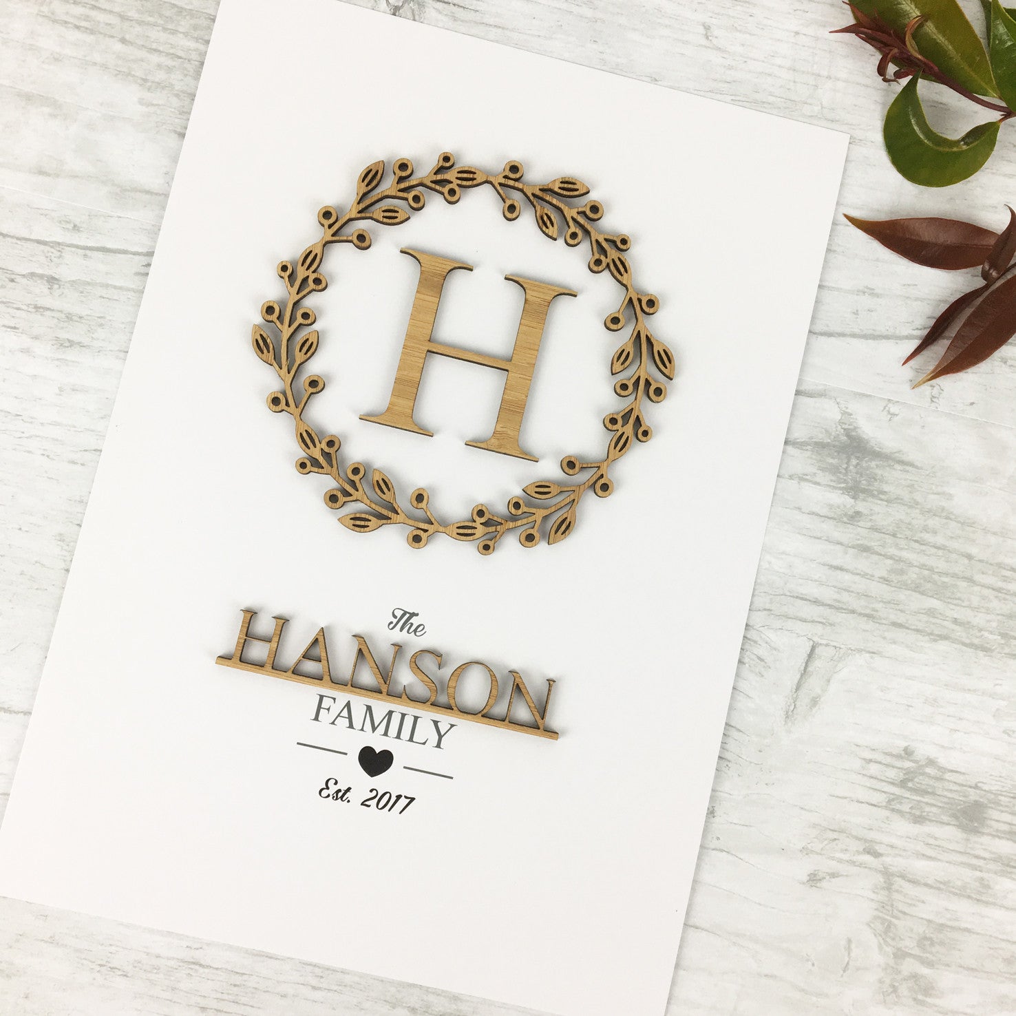 Bamboo (2 colour options) Family Wreath 3D Personalised Print