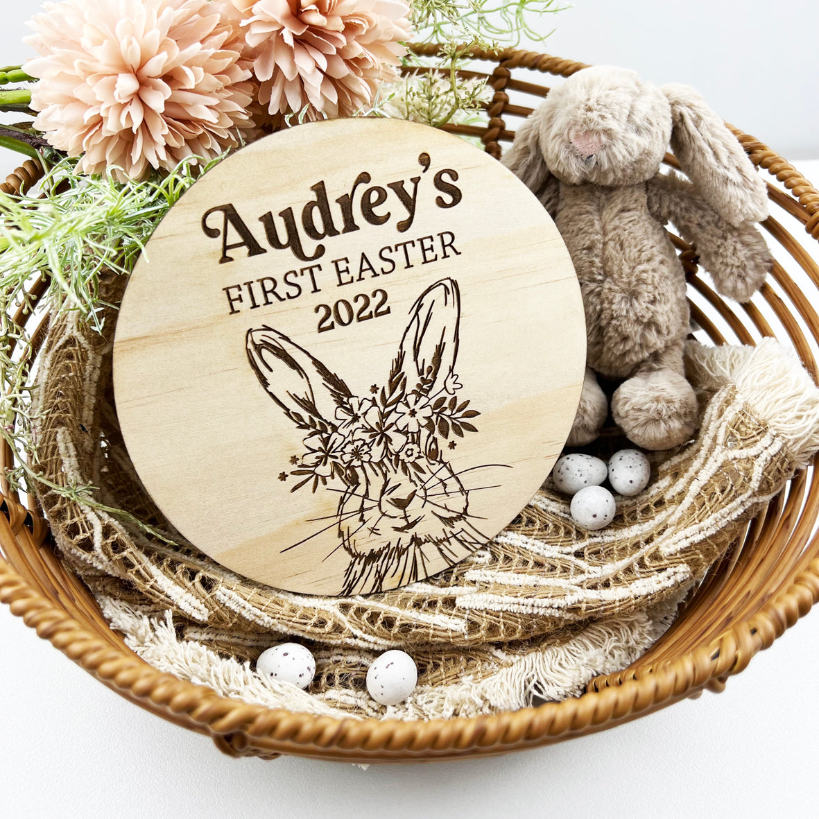 Personalised First Easter Vintage Round - Bunny