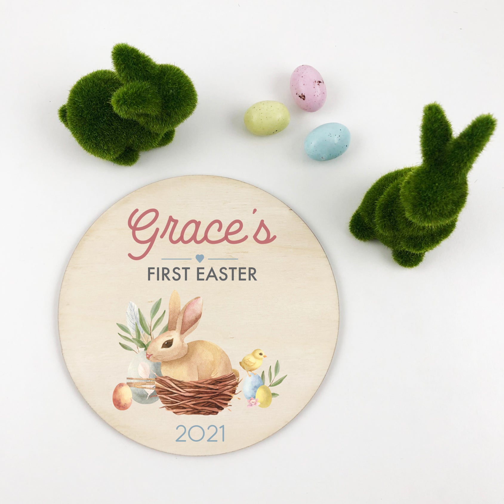 Printed First Easter Wooden Plaque - Bunny