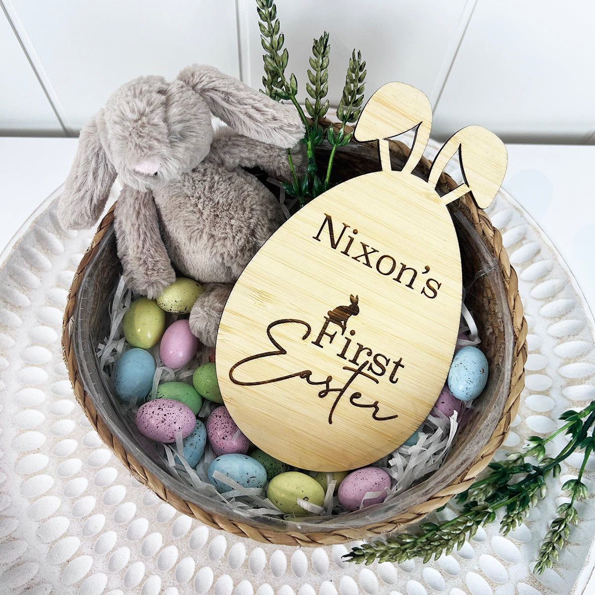 Personalised First Easter Bunny Ears Plaque