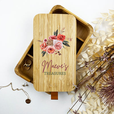 Floral Bouquet Bamboo Jewellery Box - (Limited Quantity)