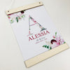 Floral Initial Wooden Hanger Birth Print