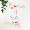 Floral Initial Wooden Hanger Birth Print