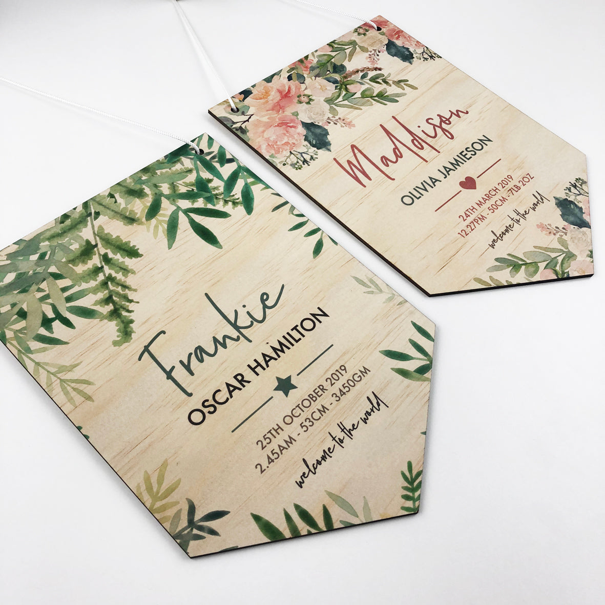 Watercolour Ferns Birth Details Wall Hanging