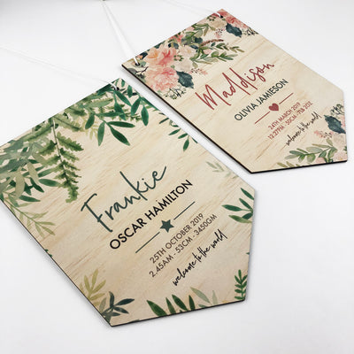 Watercolour Ferns Birth Details Wall Hanging