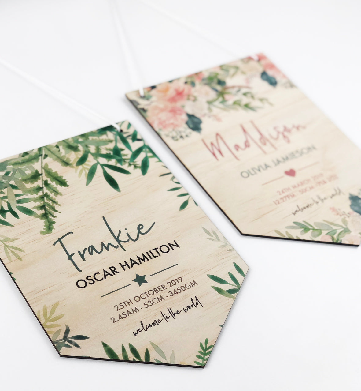 Watercolour Floral Birth Details Wall Hanging