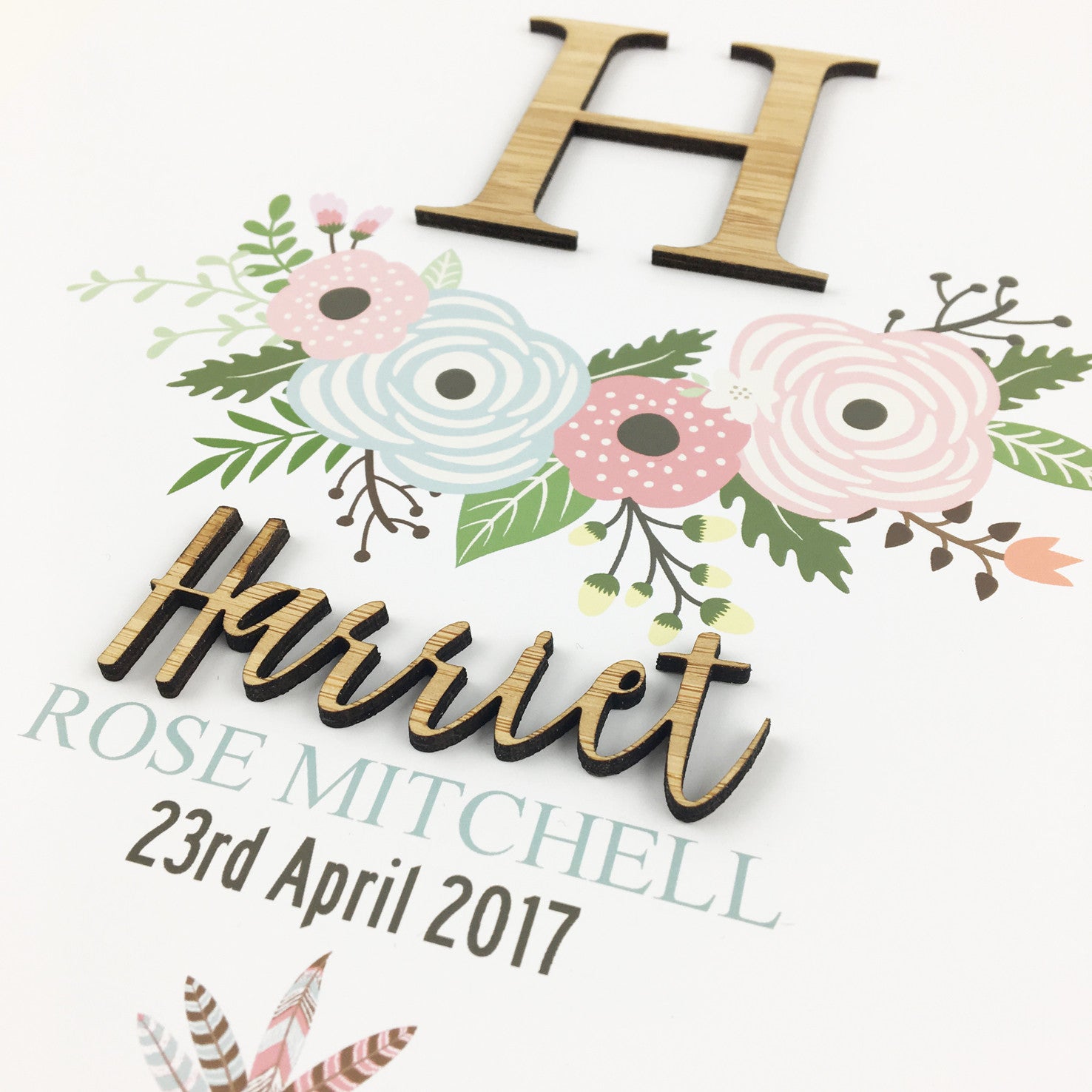 3d_personalised_flowers_bamboo_birth_print_unframed_close_up