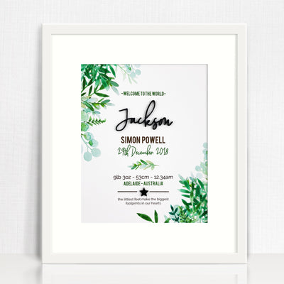 Black Acrylic Ferns Birth Print