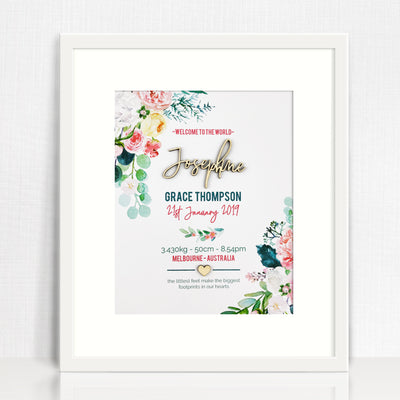 Bamboo (2 colour options) Watercolour Blooms Birth Print