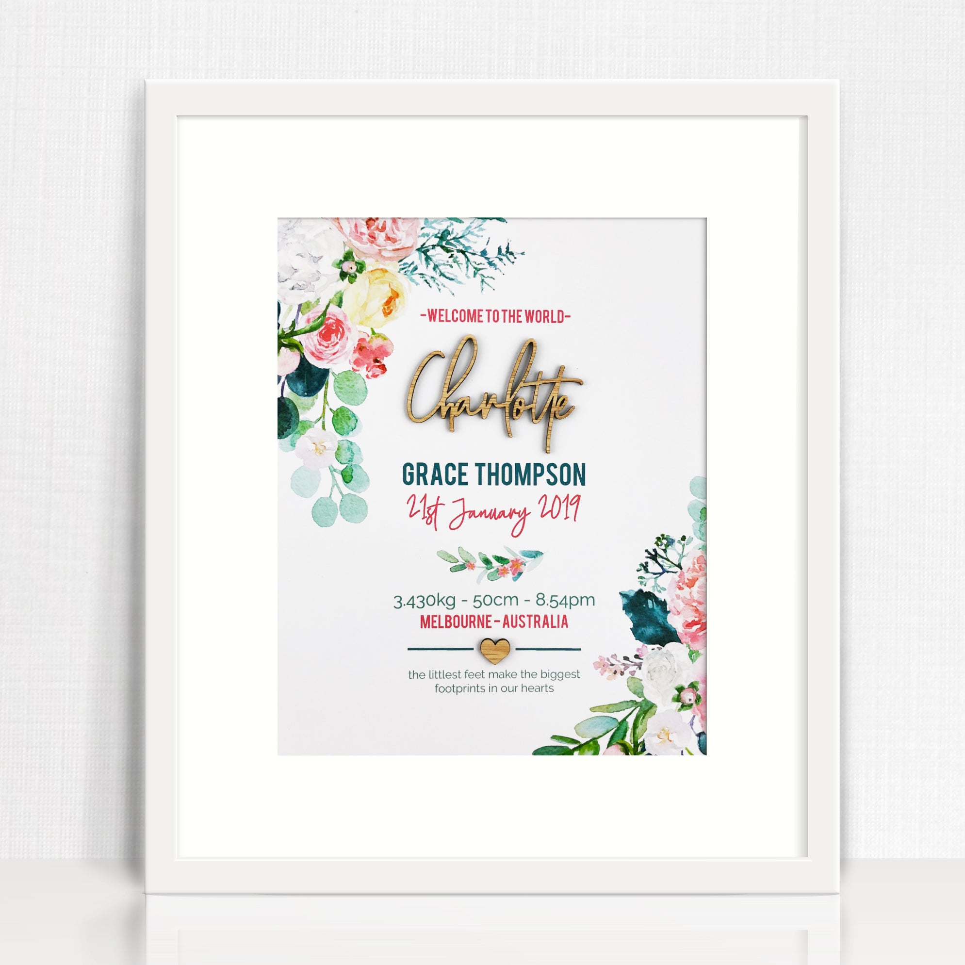 Bamboo (2 colour options) Watercolour Blooms Birth Print