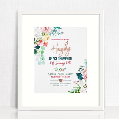 Mirror (Rose Gold) Watercolour Blooms Birth Print