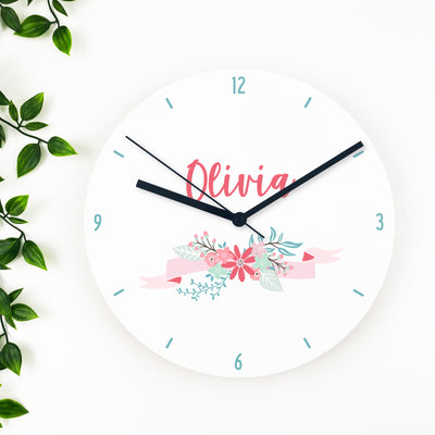 Bright Banner Girls Name Clock (acrylic or wood)