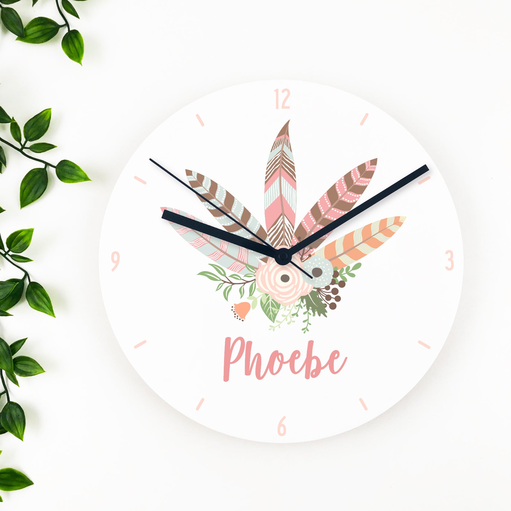 Feathers Girls Name Clock (acrylic or wood)
