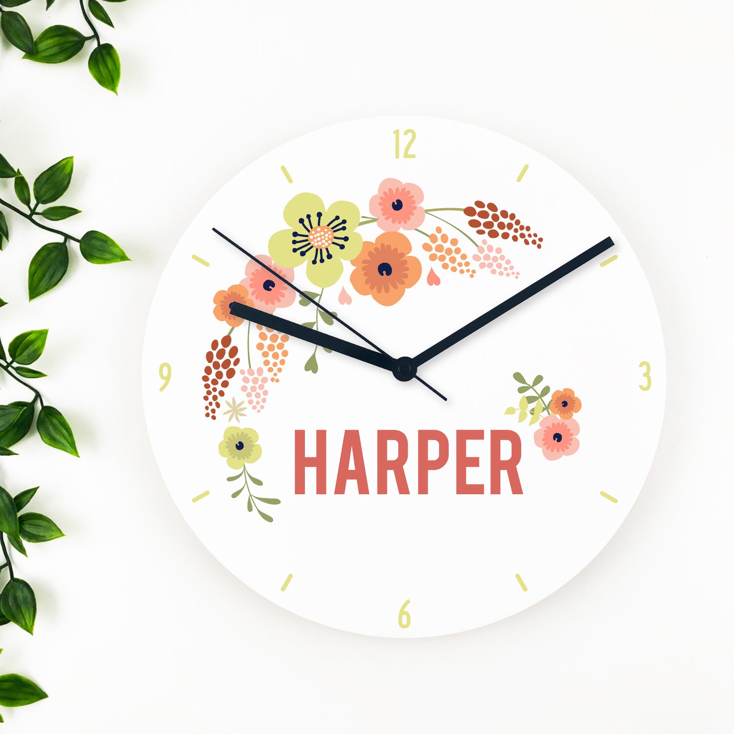 Vintage Flowers Girls Name Clock (acrylic or wood)