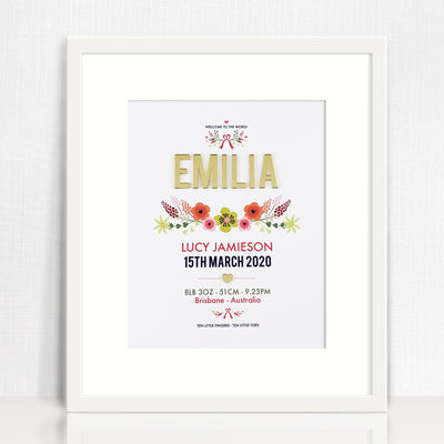 Mirror (Gold) Vintage Floral Birth Print