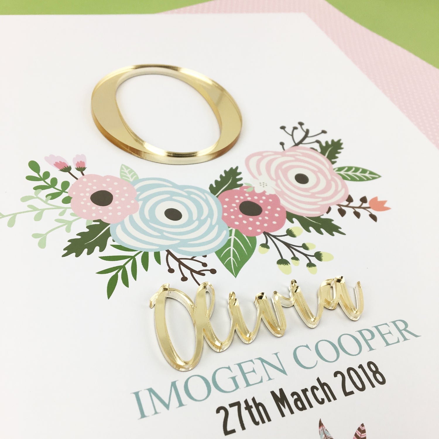 Mirror (Gold) Flowers 3D Personalised Birth Print