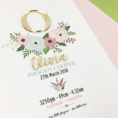 Mirror (Gold) Flowers Birth Print