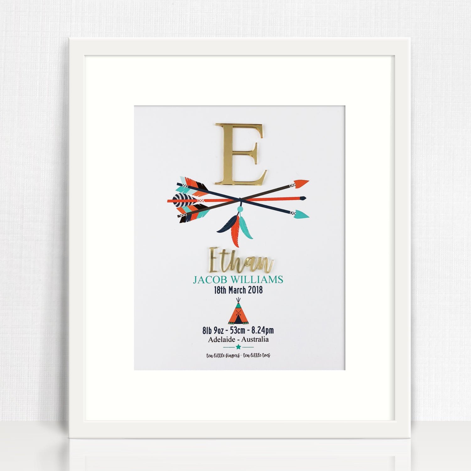 Mirror (Gold) Arrows 3D Personalised Birth Print