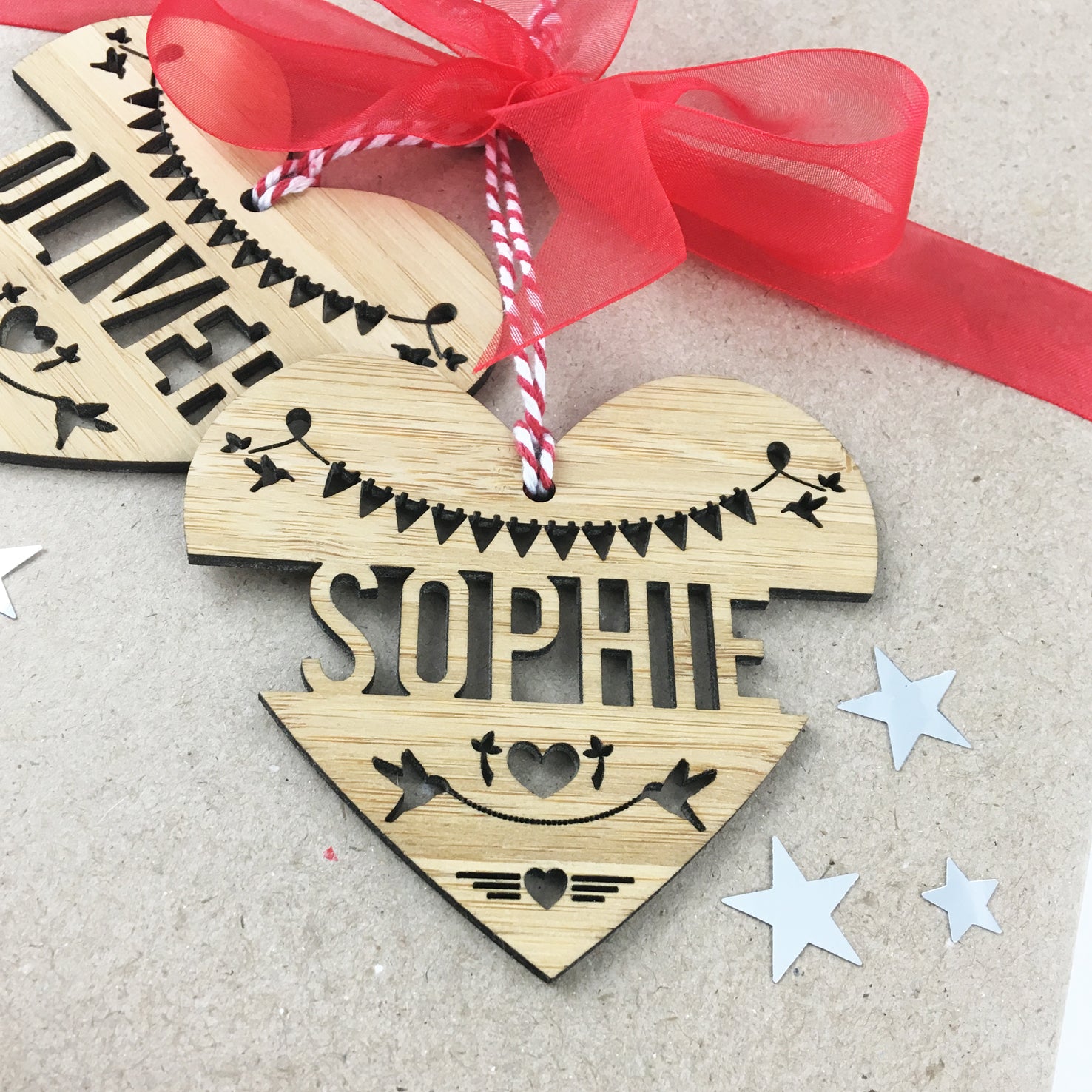 Heart Name Bamboo Detailed Ornament