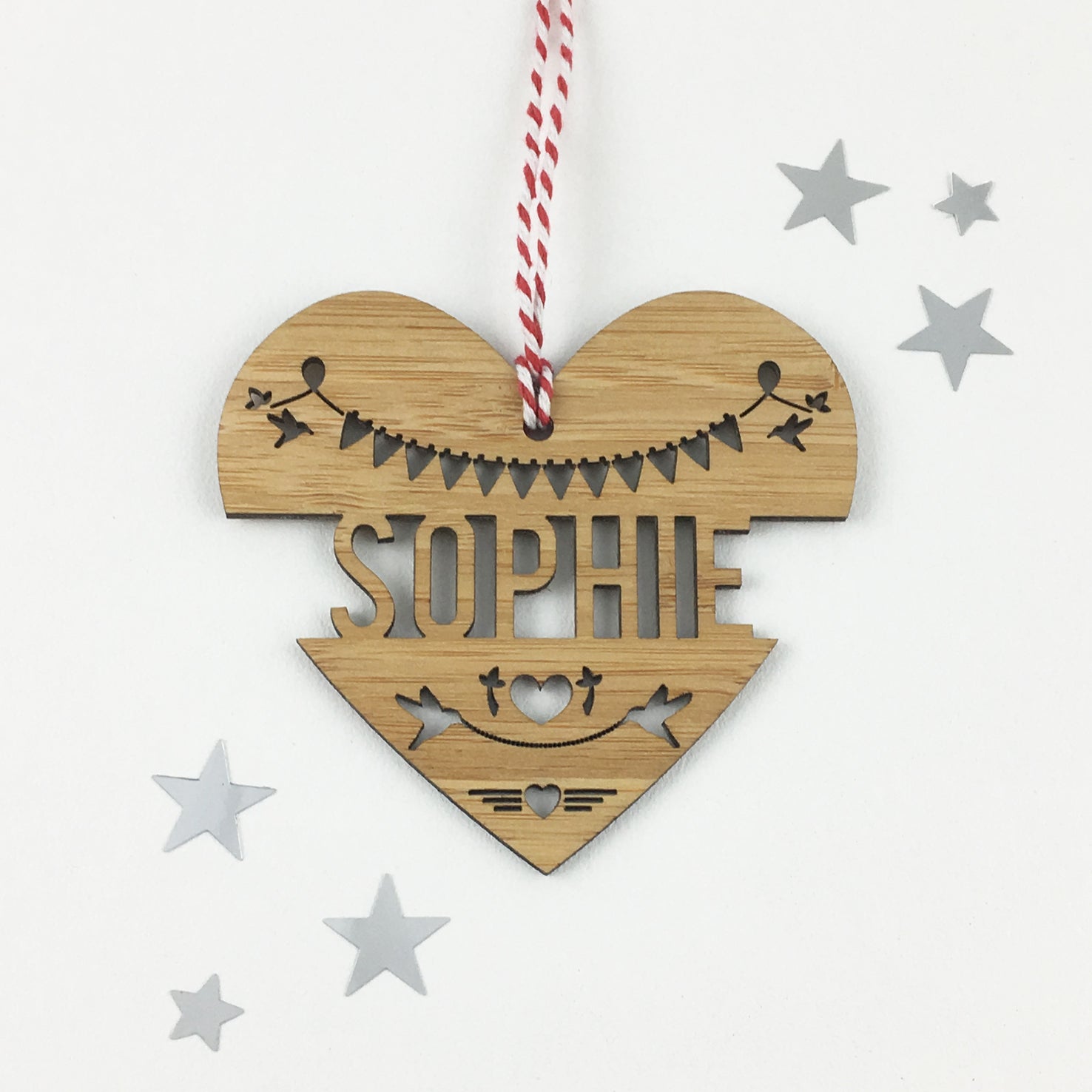 Heart Name Bamboo Detailed Ornament