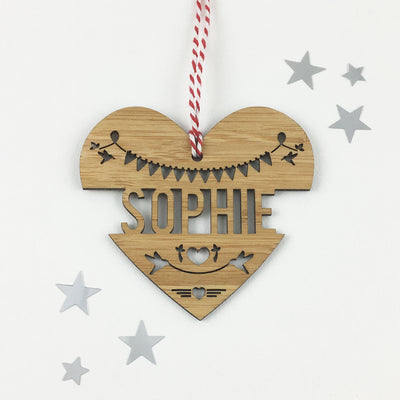 Heart Name Bamboo Detailed Ornament