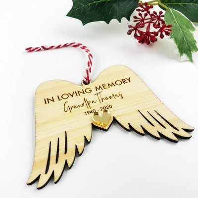 In Loving Memory Angel Wings Bamboo Ornament