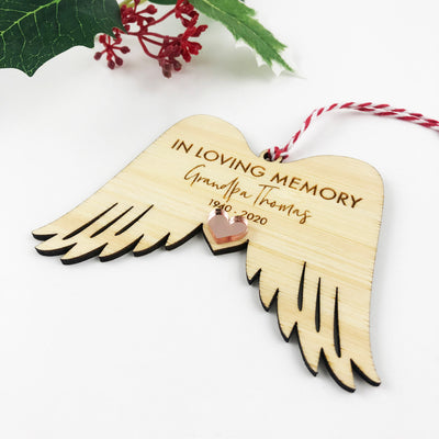 In Loving Memory Angel Wings Bamboo Ornament