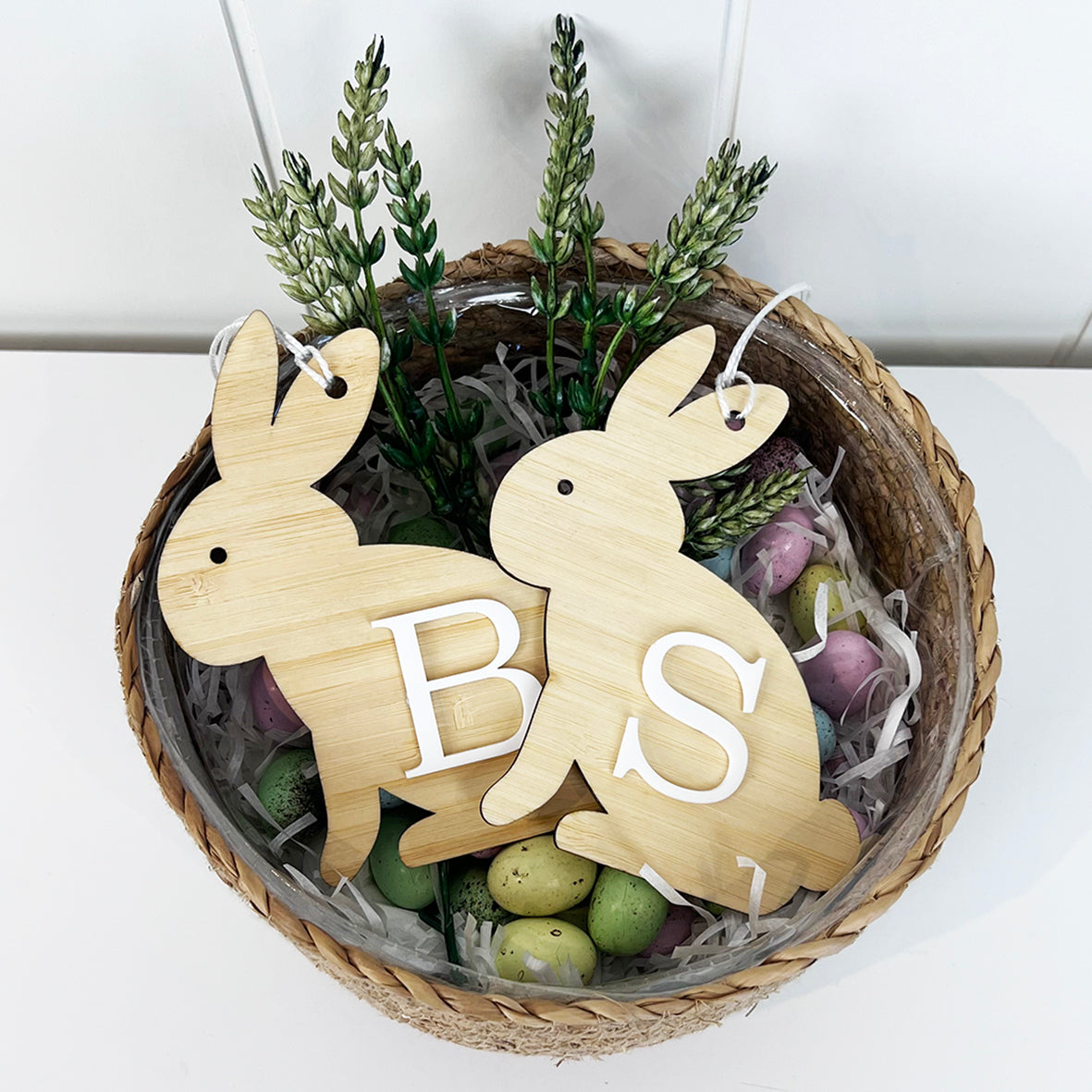 Personalised Bamboo Easter Bunny Initial Tags (2 colours)