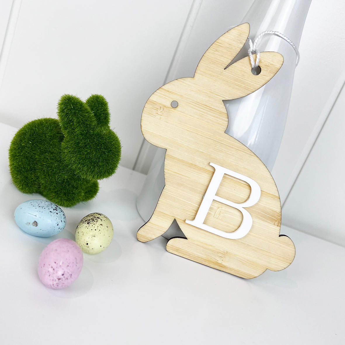 Personalised Bamboo Easter Bunny Initial Tags (2 colours)