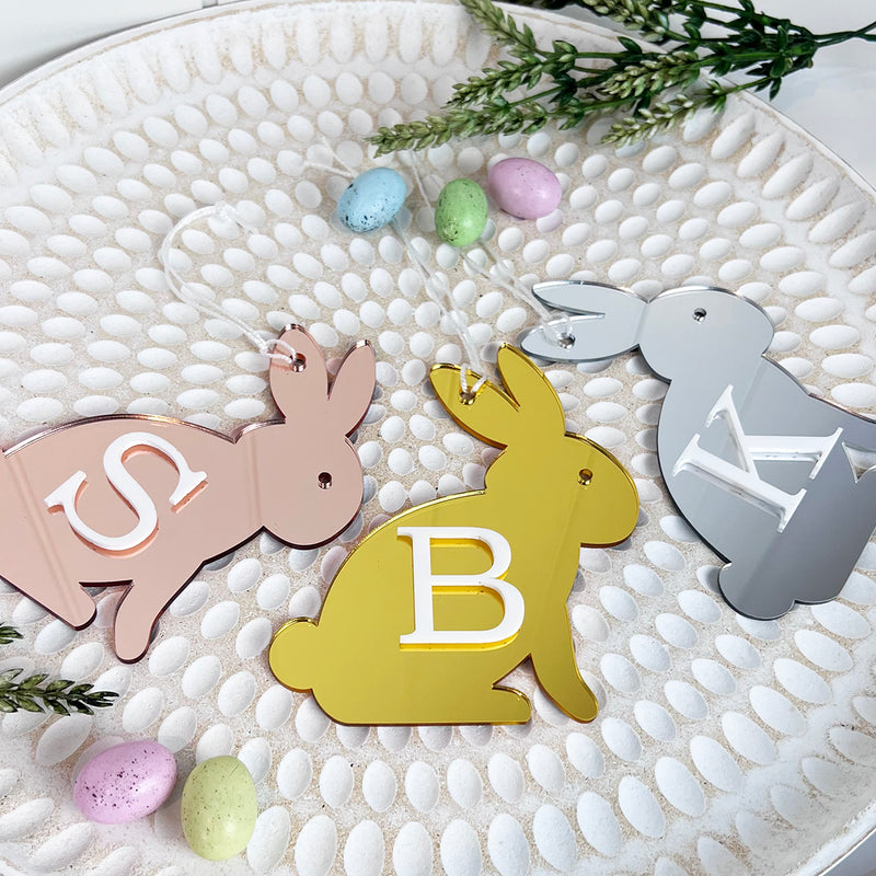 Personalised Mirror Easter Bunny Initial Tags (3 colours)