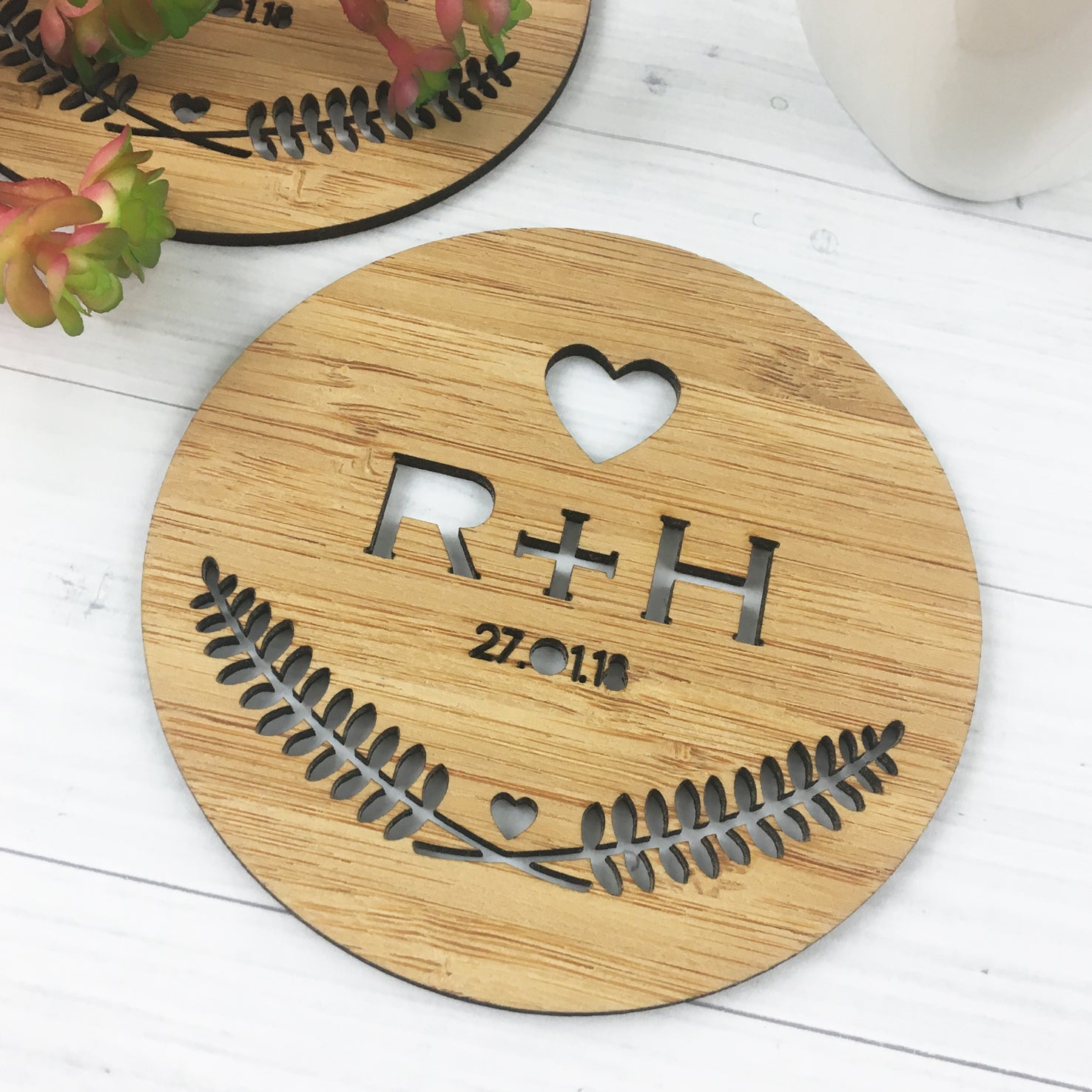 Set of 2 Initial Love Coasters