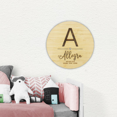 Initial Birth Details Wall Plaque - Girls